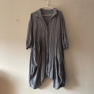 Blue Linen Dress with Abalone Buttons